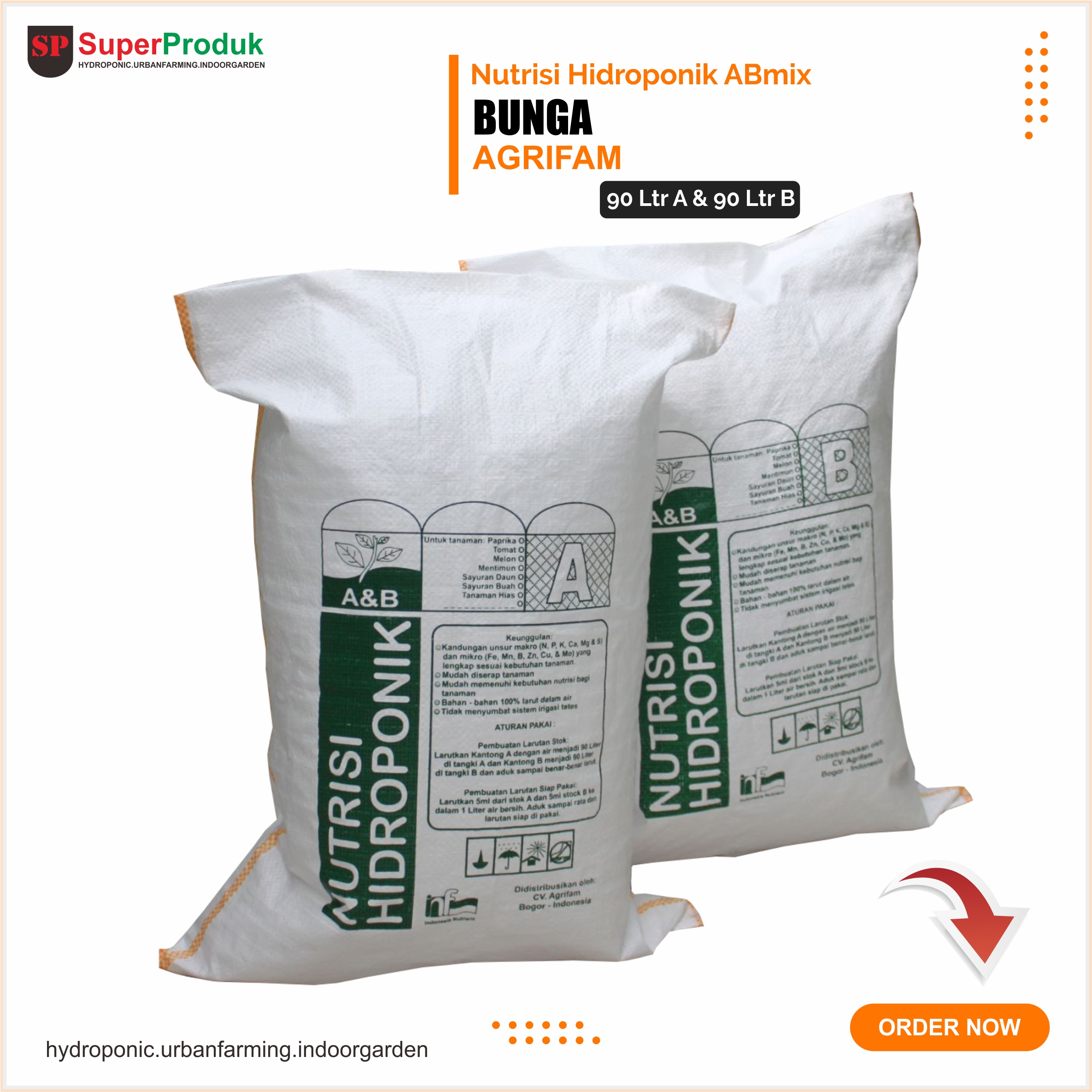 Nutrisi Hidroponik Ab mix Bunga 90 Liter - Agrifam