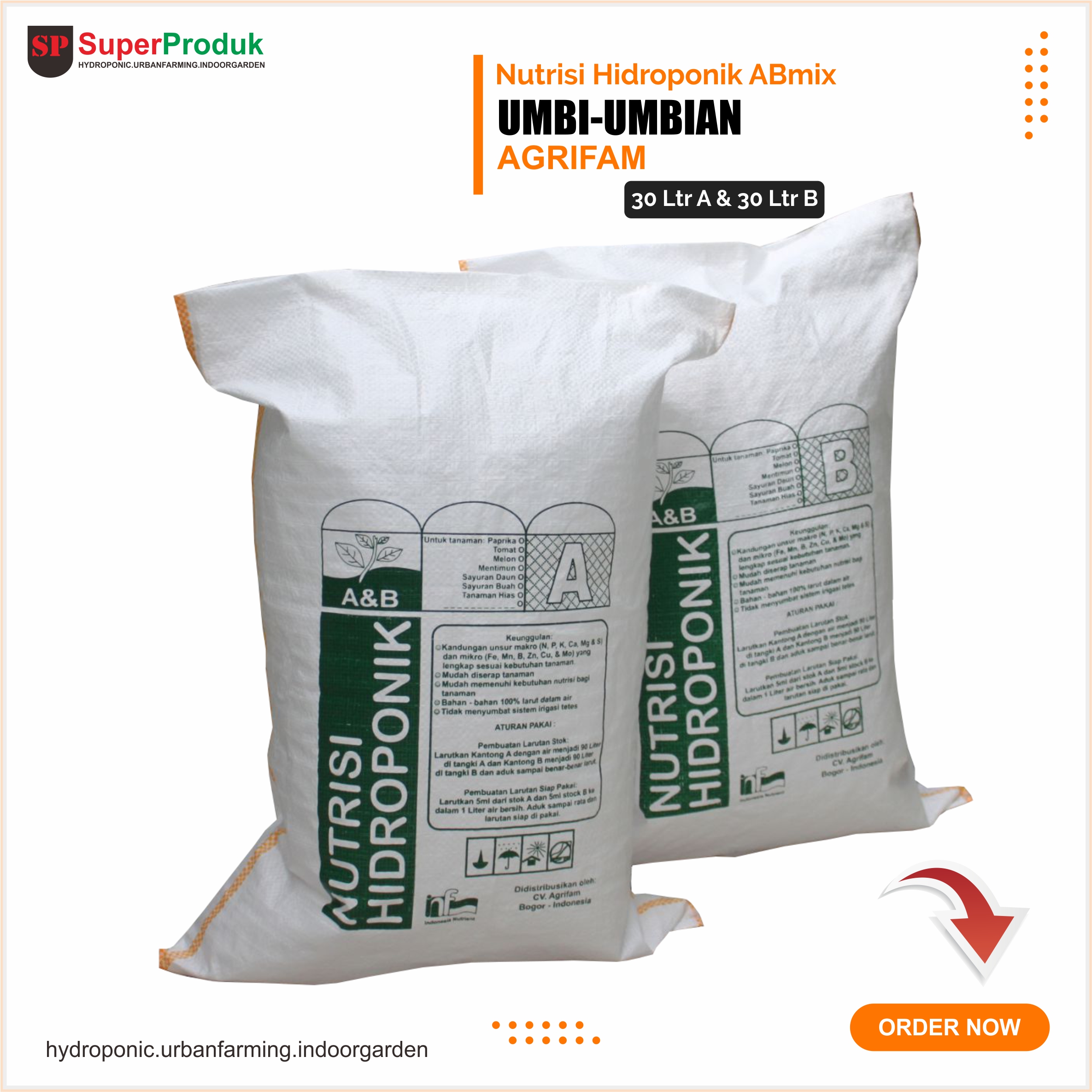 Nutrisi Hidroponik ABmix Umbi Umbian 30 Liter - Agrifam