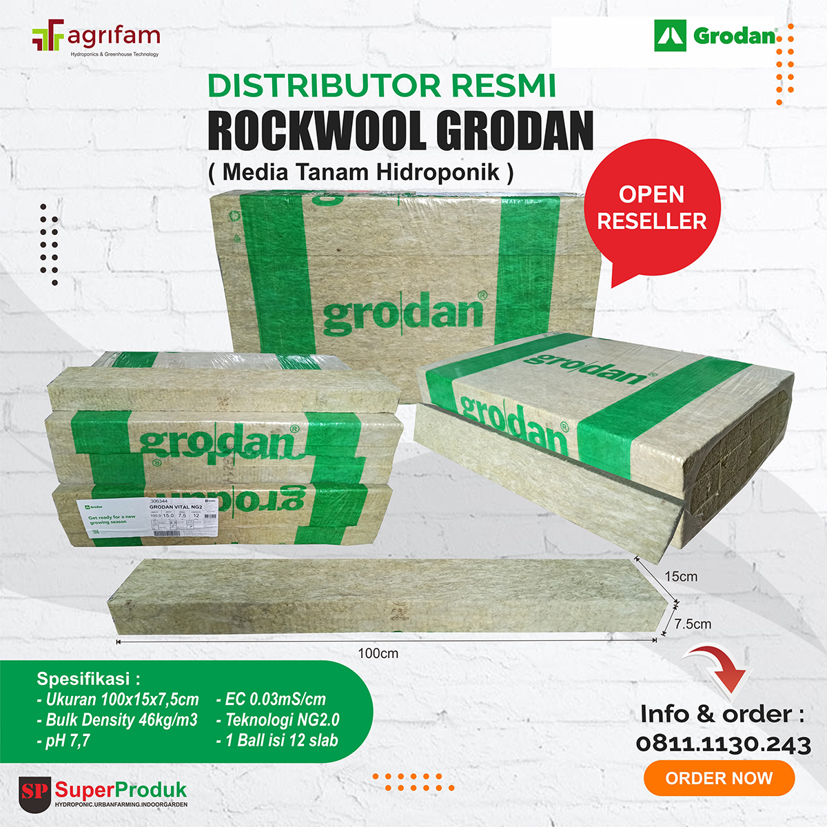 Rockwool Grodan 1ball - Media Tanam Hidroponik 1 ball isi 12slab